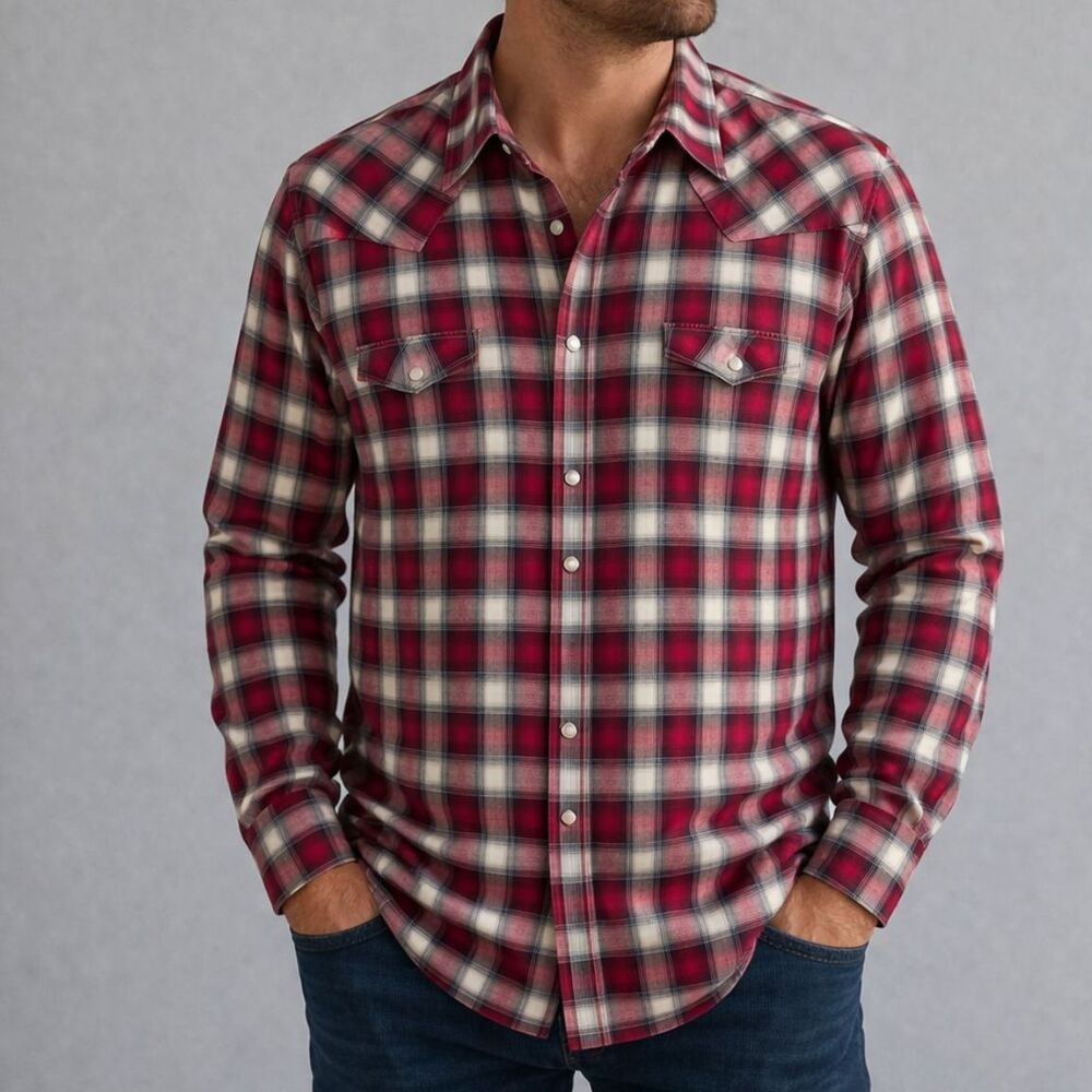 Ely Cattleman XL Red Plaid Western Pearl Snap Cowboy Shirt Ranch